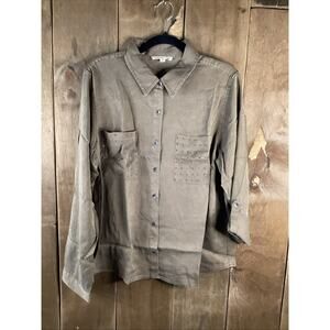 Indigo Thread Company Long Sleeve Button Up Army Green Studded Size XL